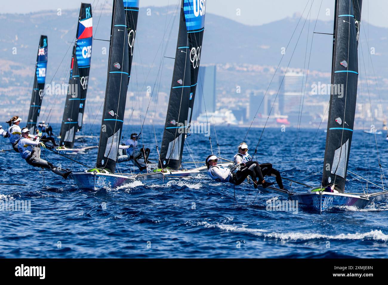 Marseille, France. 28 juillet 2024. MARSEILLE, FRANCE - JUILLET 29 : Odile van Aanholt des pays-Bas, Annette Duetz des pays-Bas en compétition en planche à voile féminine lors du jour 2 de voile - Jeux Olympiques Paris 2024 à Marseille Marina le 29 juillet 2023 à Marseille, France. (Photo par ICON Sport/BSR Agency) crédit : BSR Agency/Alamy Live News Banque D'Images