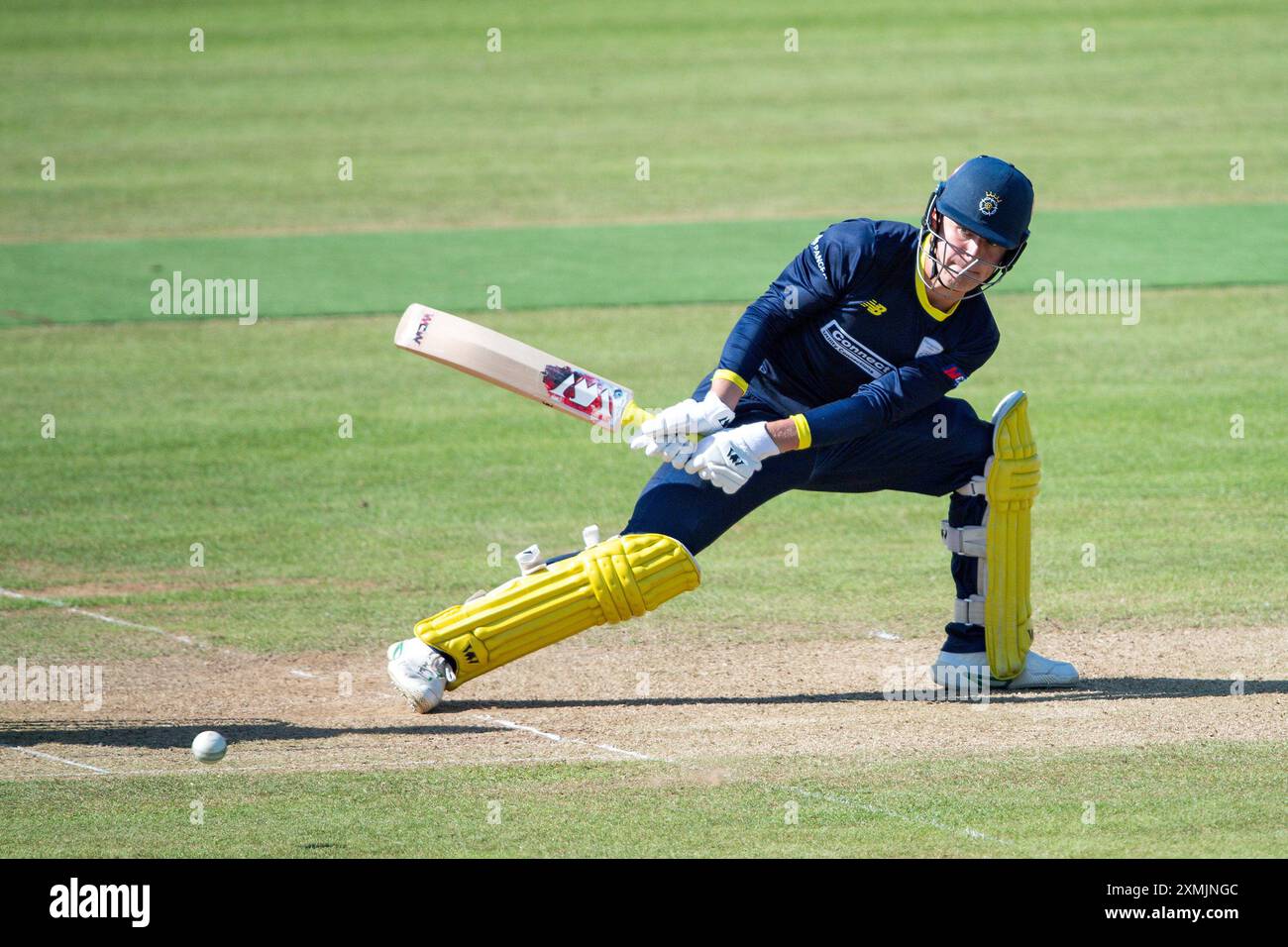 Southampton, Royaume-Uni. 28 juillet 2024. Joseph Eckland du Hampshire battant lors du match de la Metro Bank One Day Cup entre le Hampshire et le Somerset au Utilita Bowl. Crédit : Dave Vokes/Alamy Live News Banque D'Images