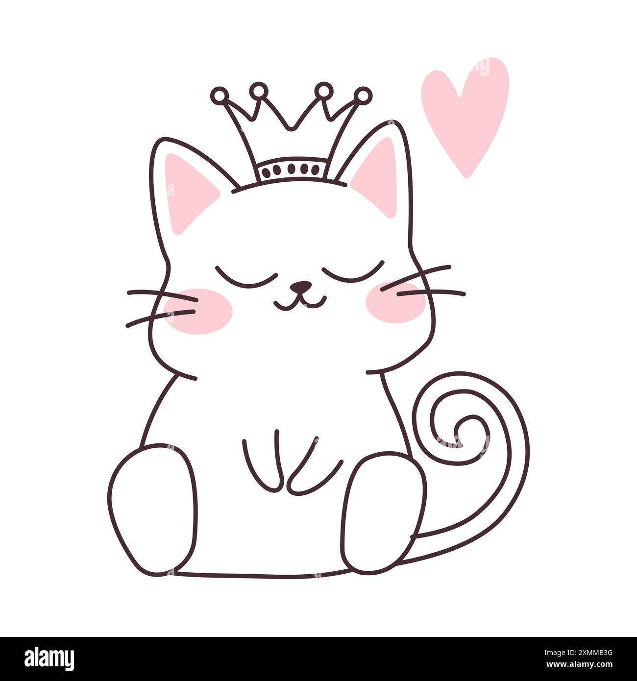 Cute Love Pet Chat Cartoon personnage dormant portant l'illustration vectorielle de couronne Illustration de Vecteur