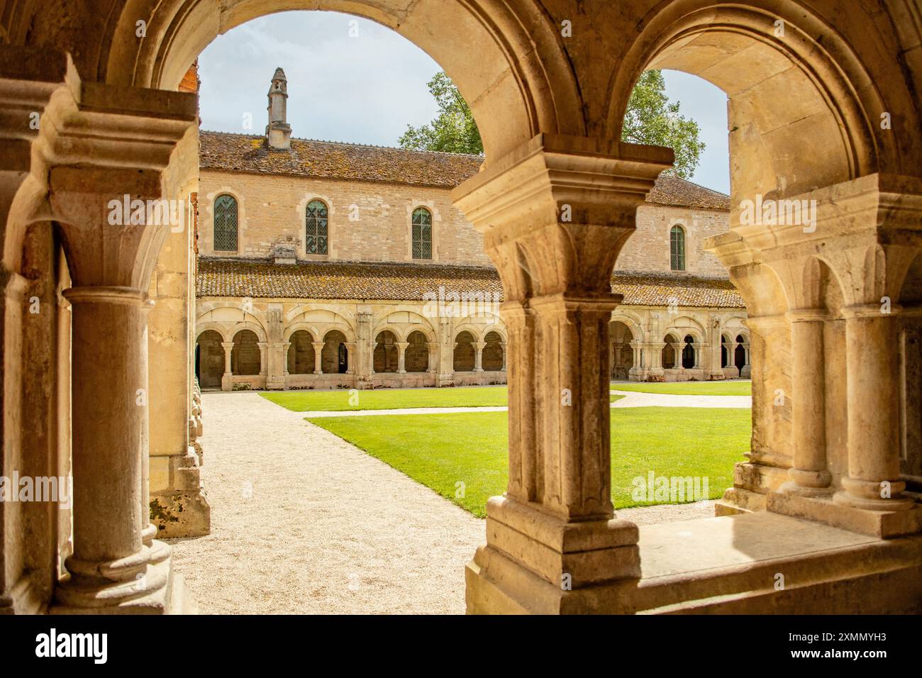 Cloîtres à l'abbaye de Fontenay, Fontenay, Bourgogne, France Banque D'Images