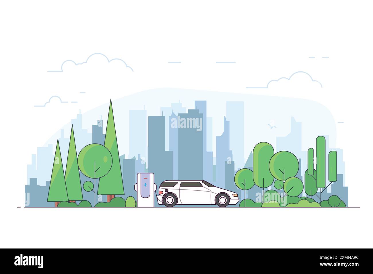 Voiture électrique avec station de charge Illustration de Vecteur