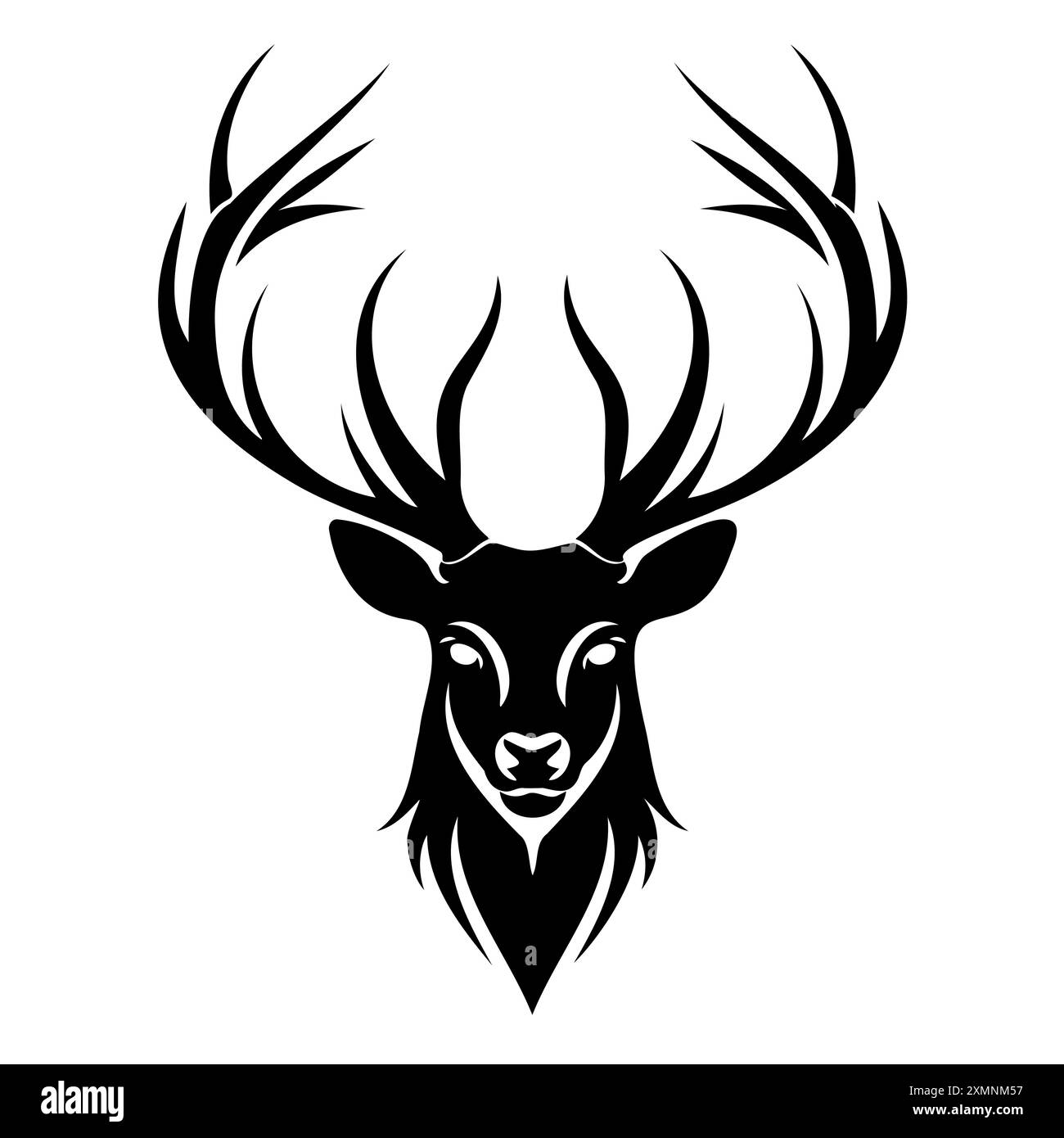 Majestueuse tête de cerf avec bois noir et blanc Illustration de Vecteur