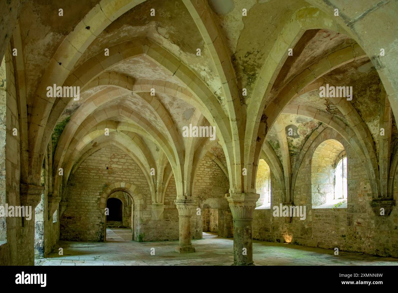 Supports arqués à Forge à l'abbaye de Fontenay, Fontenay, Bourgogne, France Banque D'Images