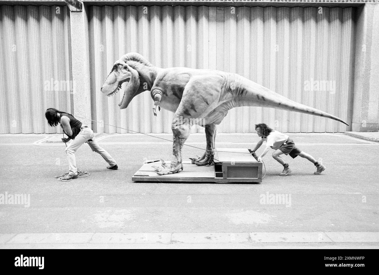 Un modèle Tyrannasaurus Rex a été traîné au Brighton Centre pour une exposition de All Things Dinosaur à l'été 1993. Ce fut un énorme succès avec une fréquentation record à l'époque. 18 juillet 1993 photo de Roger Bamber Banque D'Images