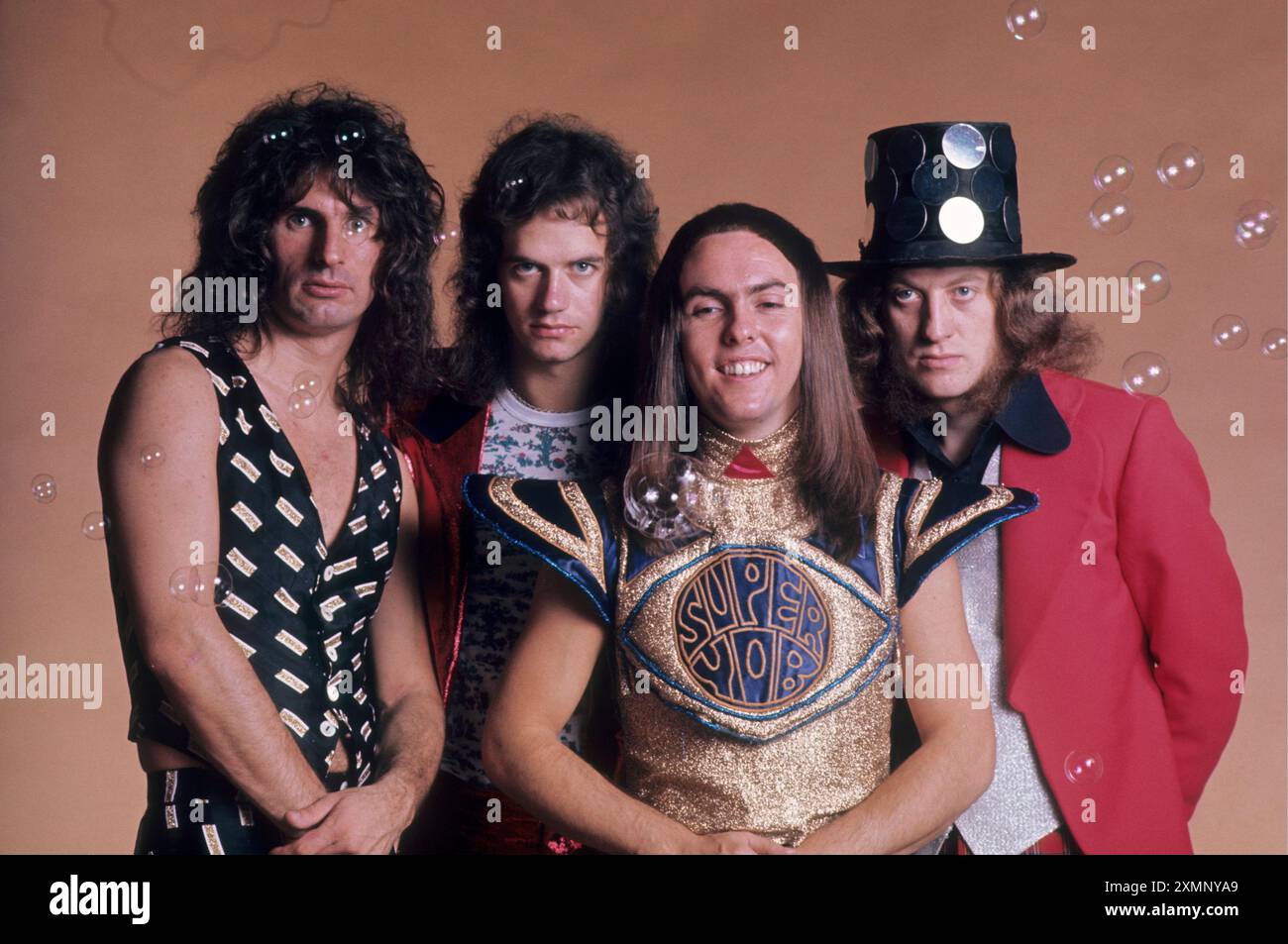 SladeDon Powell , Jimmy Lea , Dave Hill et Noddy Holder 1973 photo de Roger Bamber Banque D'Images