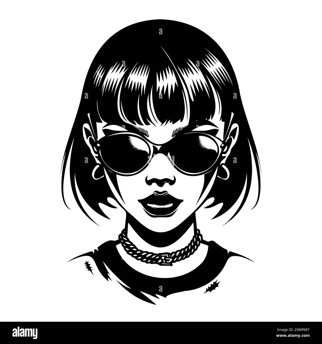 Cool fille avec lunettes de soleil et Bob illustration de coupe de cheveux Illustration de Vecteur