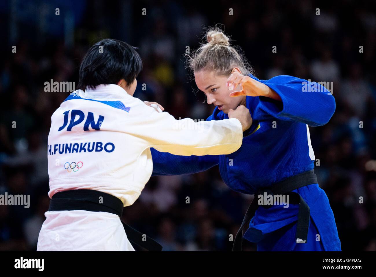 FUNAKUBO Haruka (Japon, Weiß) vs BILODID Daria (Ukraine, blau), FRA, Olympische Spiele Paris 2024, Judo, Damen bis 57 kg, Preliminary Round, 29.07.2024 Foto : Eibner-Pressefoto/Michael Memmler Banque D'Images