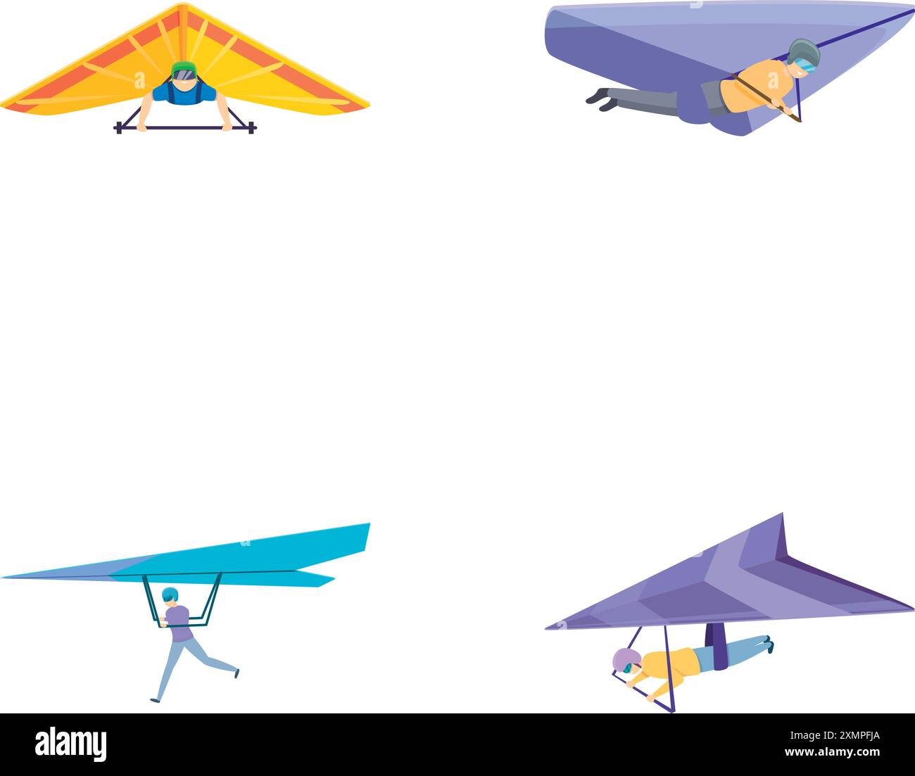 Les icônes de sport aérien définissent le vecteur de dessin animé. Homme glissant volant sport extrême. Mode de vie actif Illustration de Vecteur