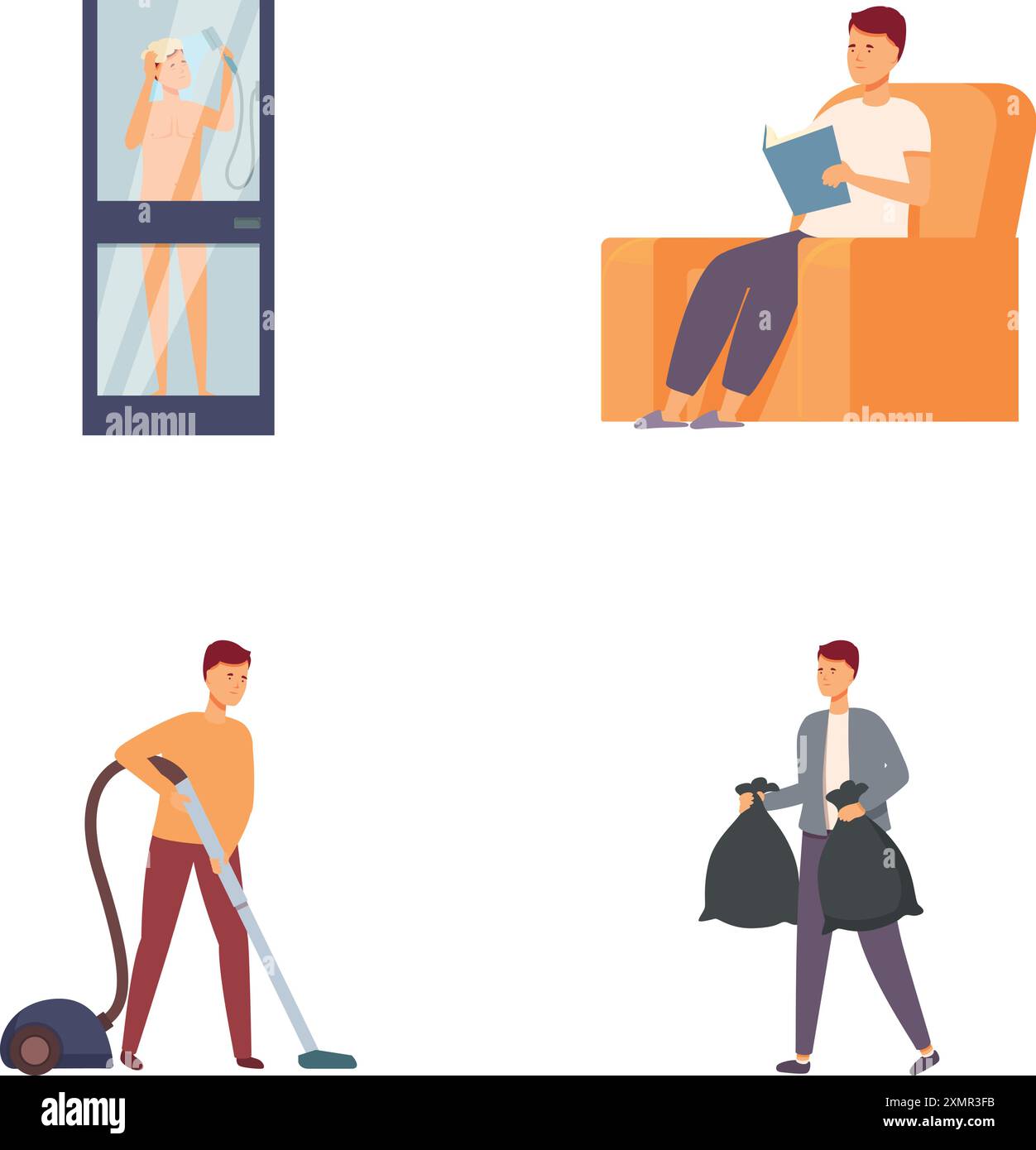Collection d'illustrations mettant en vedette une personne engagée dans diverses tâches quotidiennes Illustration de Vecteur