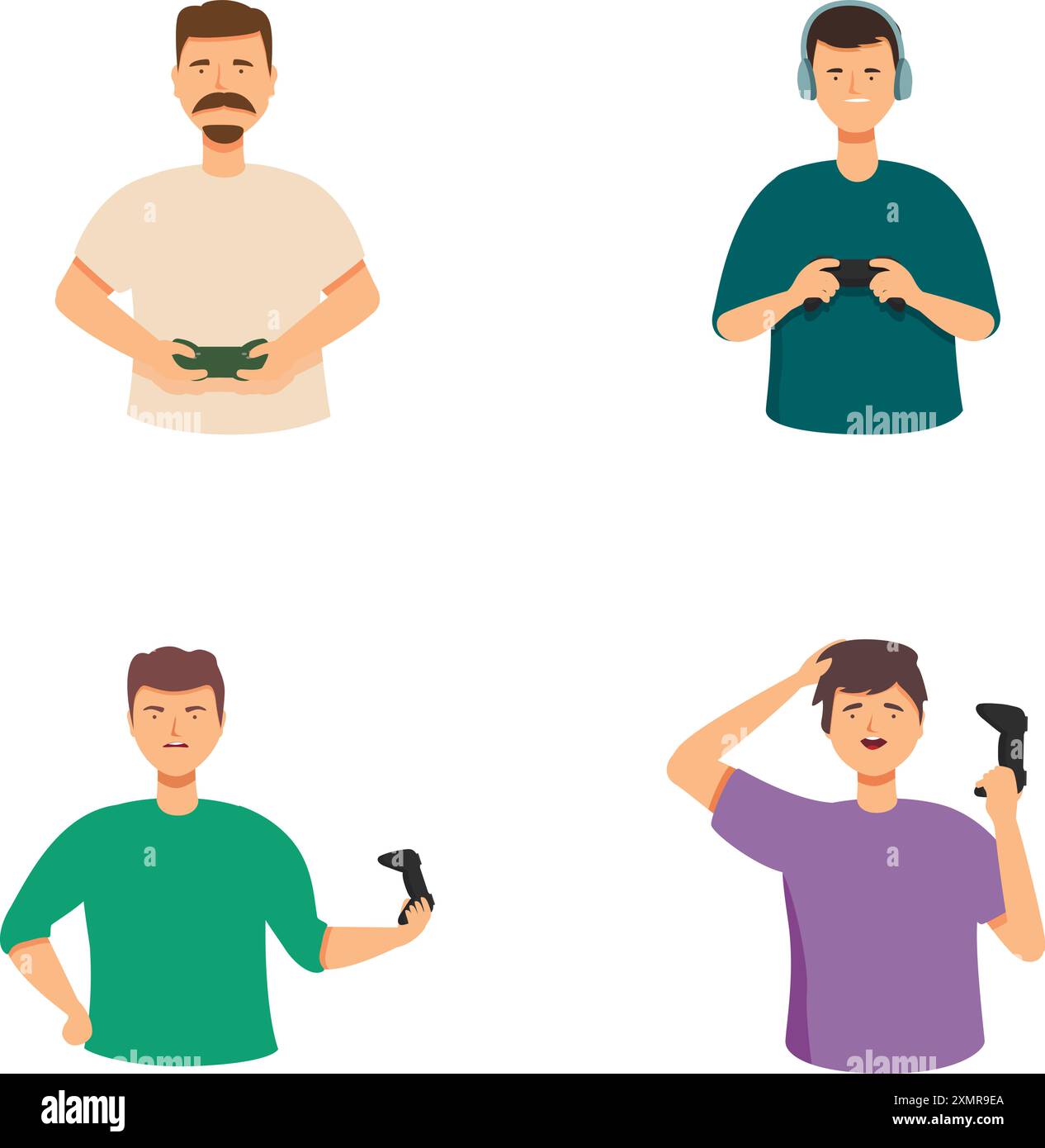 Collection d'avatars masculins présentant diverses expressions et gestes isolés sur blanc Illustration de Vecteur