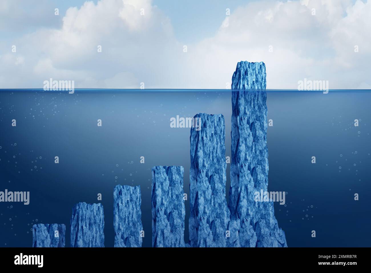 Évaluation boursière une analyse et des informations de performance cachées sous la forme d'un graphique sous l'eau montrant la croissance des revenus et le délit d'initié en tant qu'entreprise Banque D'Images