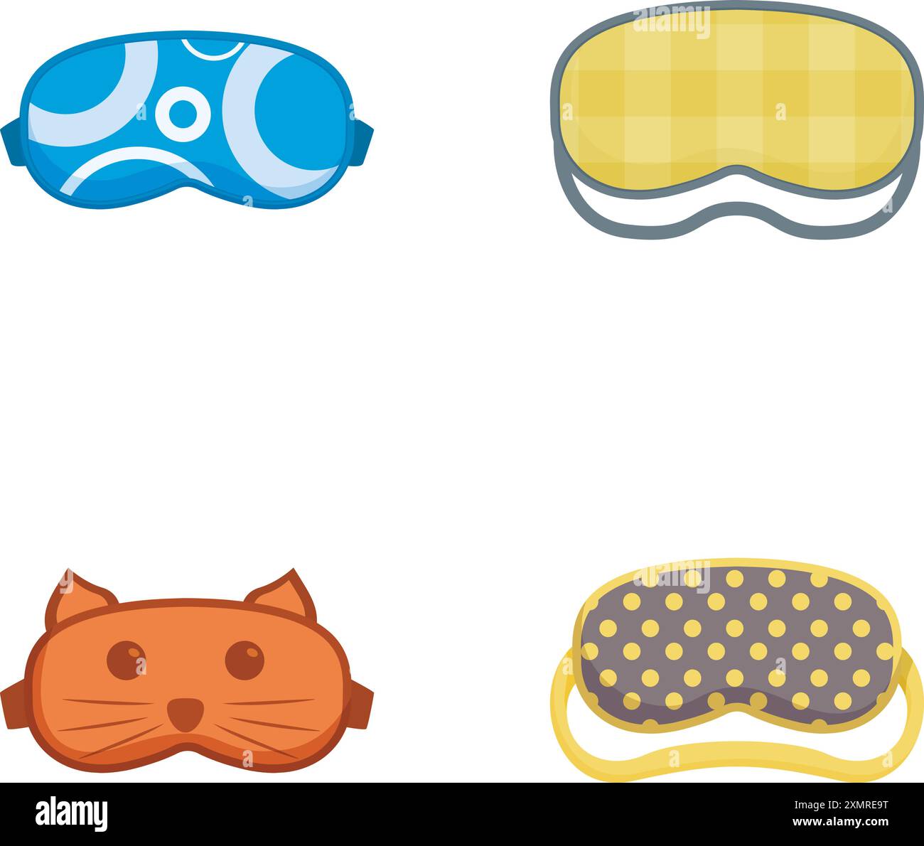 Collection de quatre masques de sommeil de dessin animé mignons avec divers motifs et formes Illustration de Vecteur