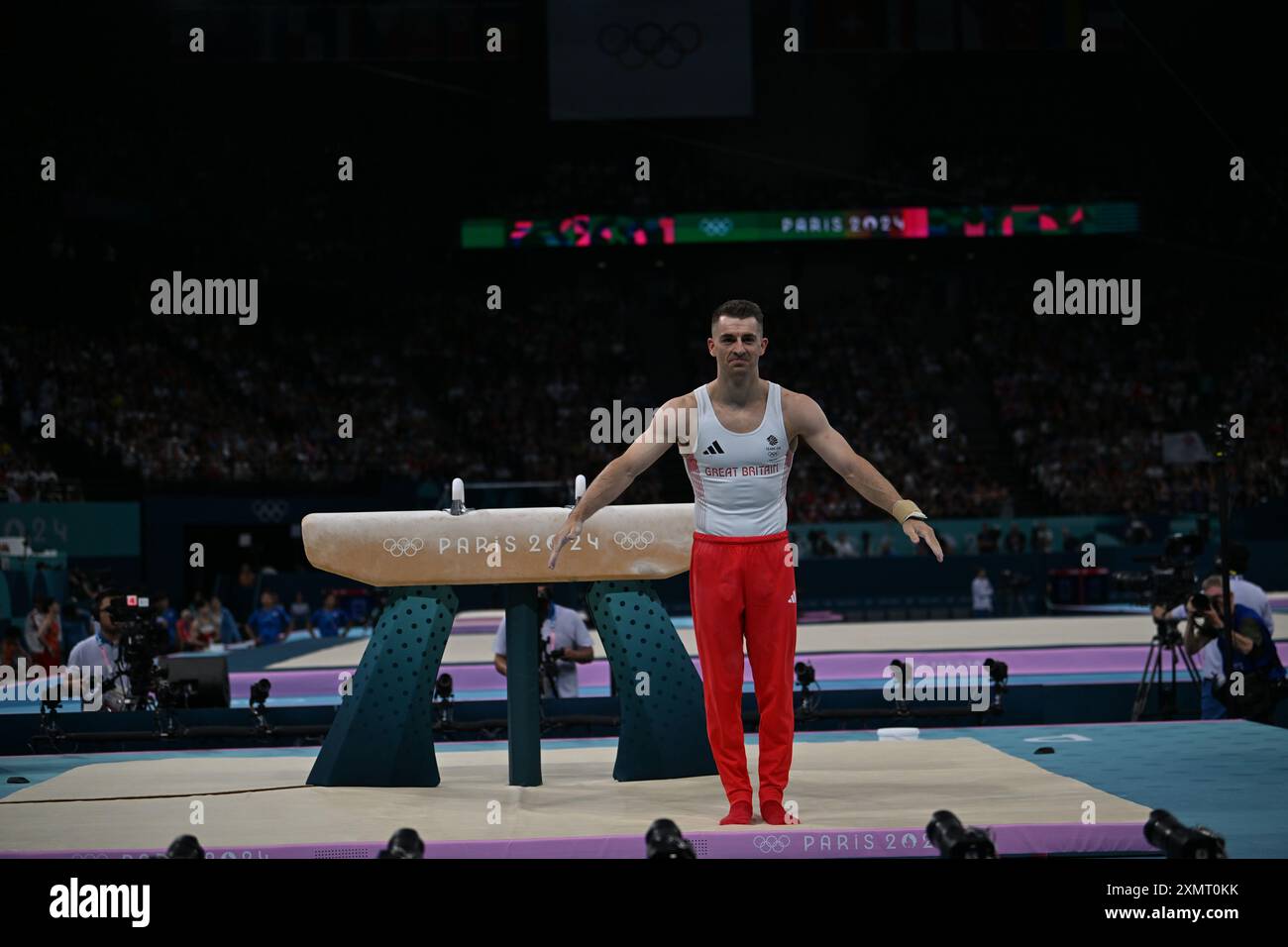 29 juillet 2024 ; Jeux Olympiques de Paris, Paris, France, jour 4; Bercy Arena, Paris : finale de l'équipe artistique masculine : Max Whitlock (GB) sur le cheval de pommeau crédit : action plus Sports images/Alamy Live News Banque D'Images