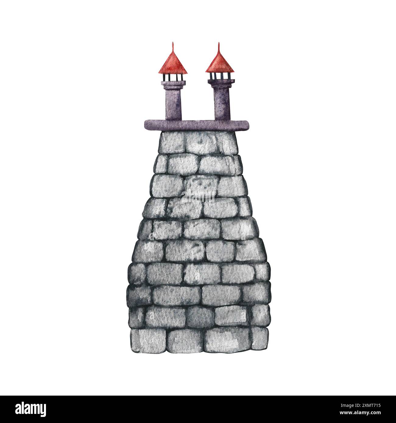 La cheminée sur le toit. Illustration d'aquarelle dessinée à la main. Style plat de dessin animé. Pour la construction de maisons, jeux pour enfants, cartes postales et décoration Banque D'Images