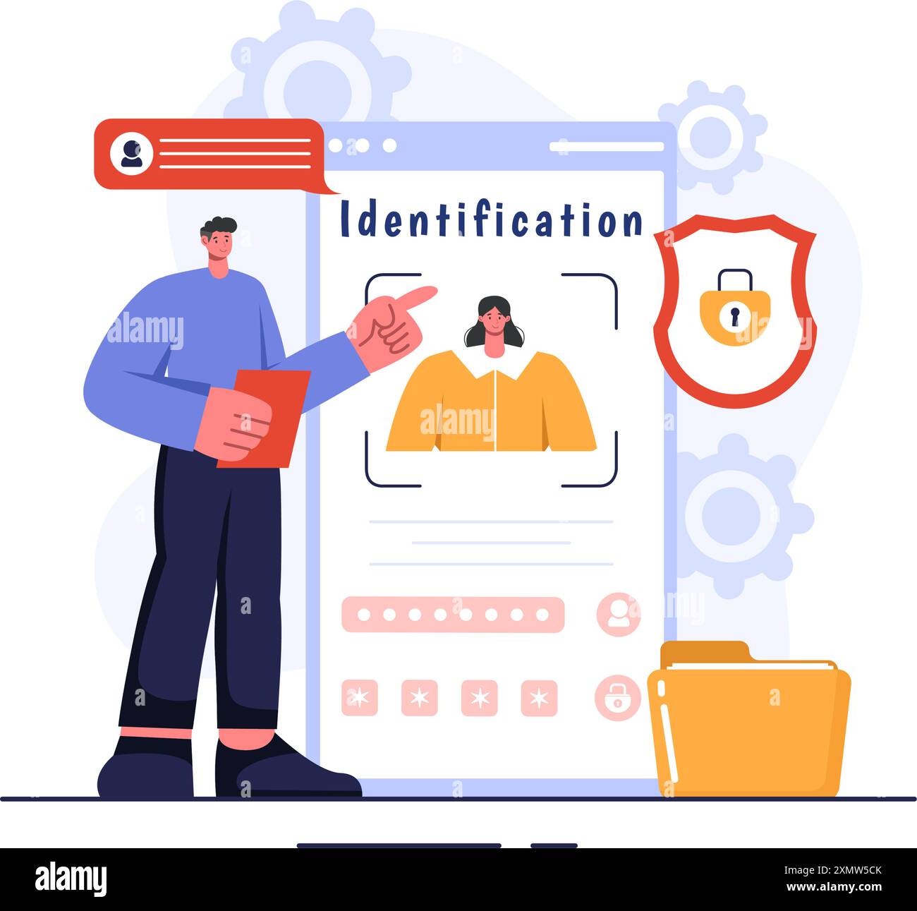 Illustration vectorielle d'une carte d'identité avec photo, document et informations dans un système d'identification faciale sur un fond de dessin animé de style plat Illustration de Vecteur