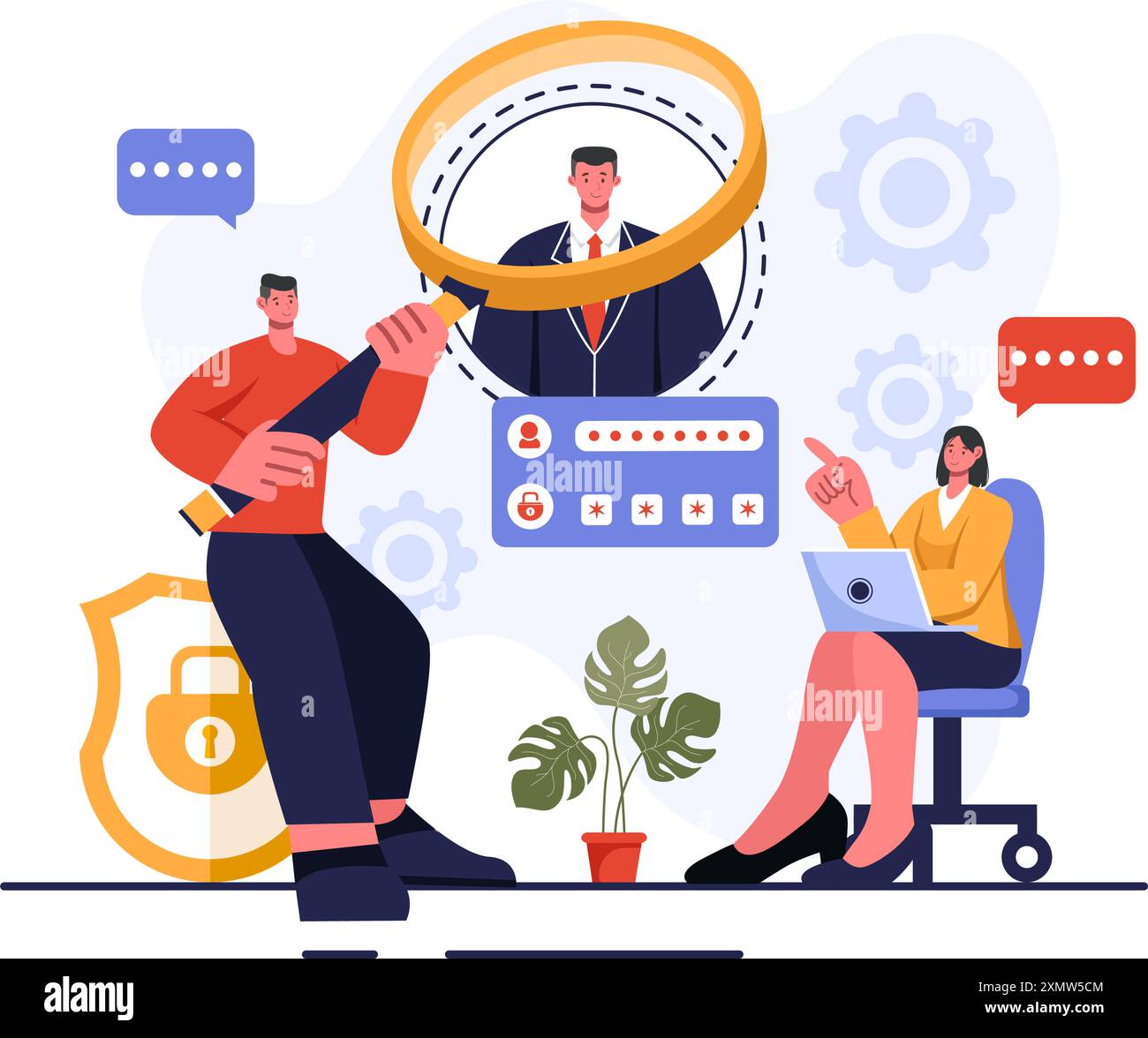 Illustration vectorielle d'une carte d'identité avec photo, document et informations dans un système d'identification faciale sur un fond de dessin animé de style plat Illustration de Vecteur