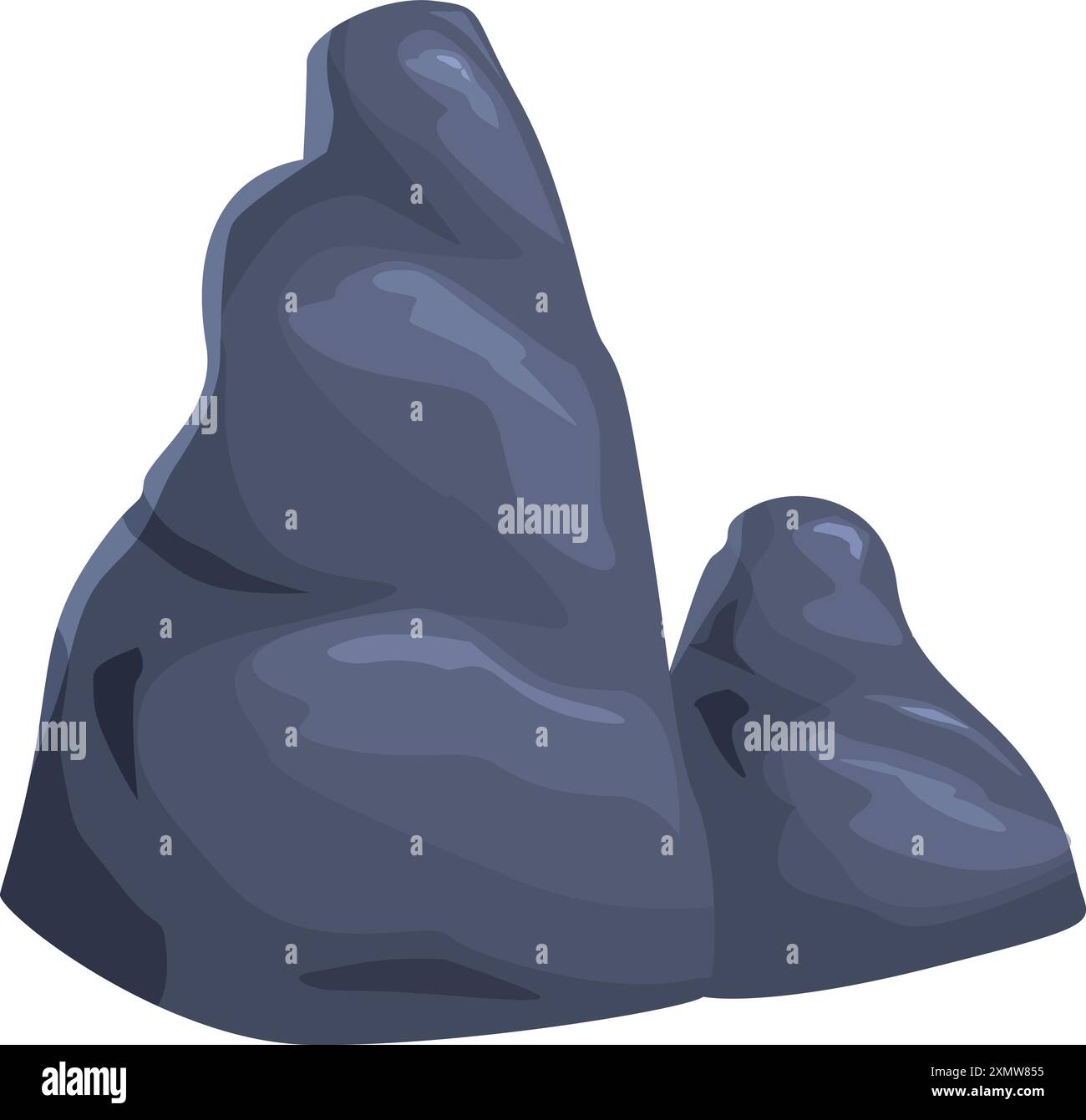 Deux gros rochers gris formant une chaîne de montagnes, isolés sur fond blanc Illustration de Vecteur