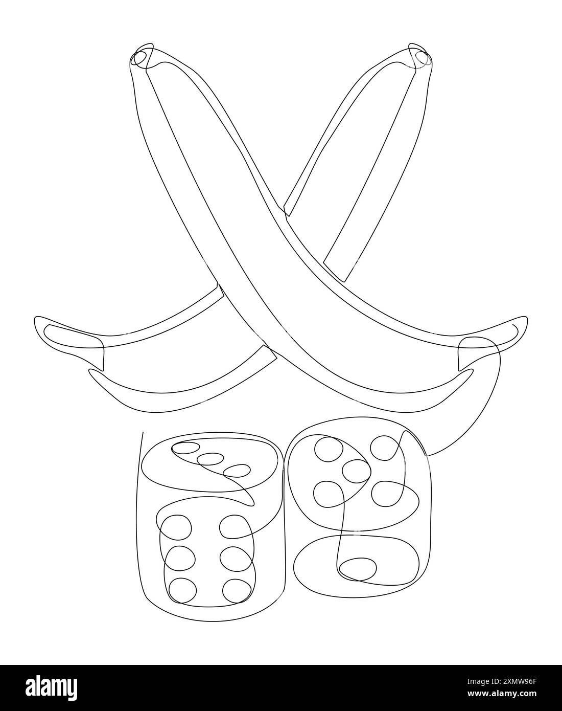 Une ligne continue de bananes et de dés. Concept vectoriel d'illustration de ligne mince. Contour Drawing idées créatives. Illustration de Vecteur