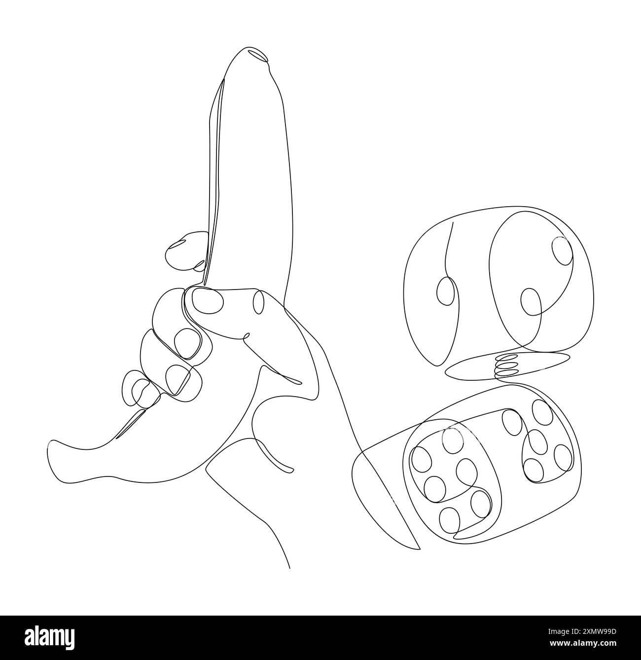 Une ligne continue de bananes et de dés. Concept vectoriel d'illustration de ligne mince. Contour Drawing idées créatives. Illustration de Vecteur