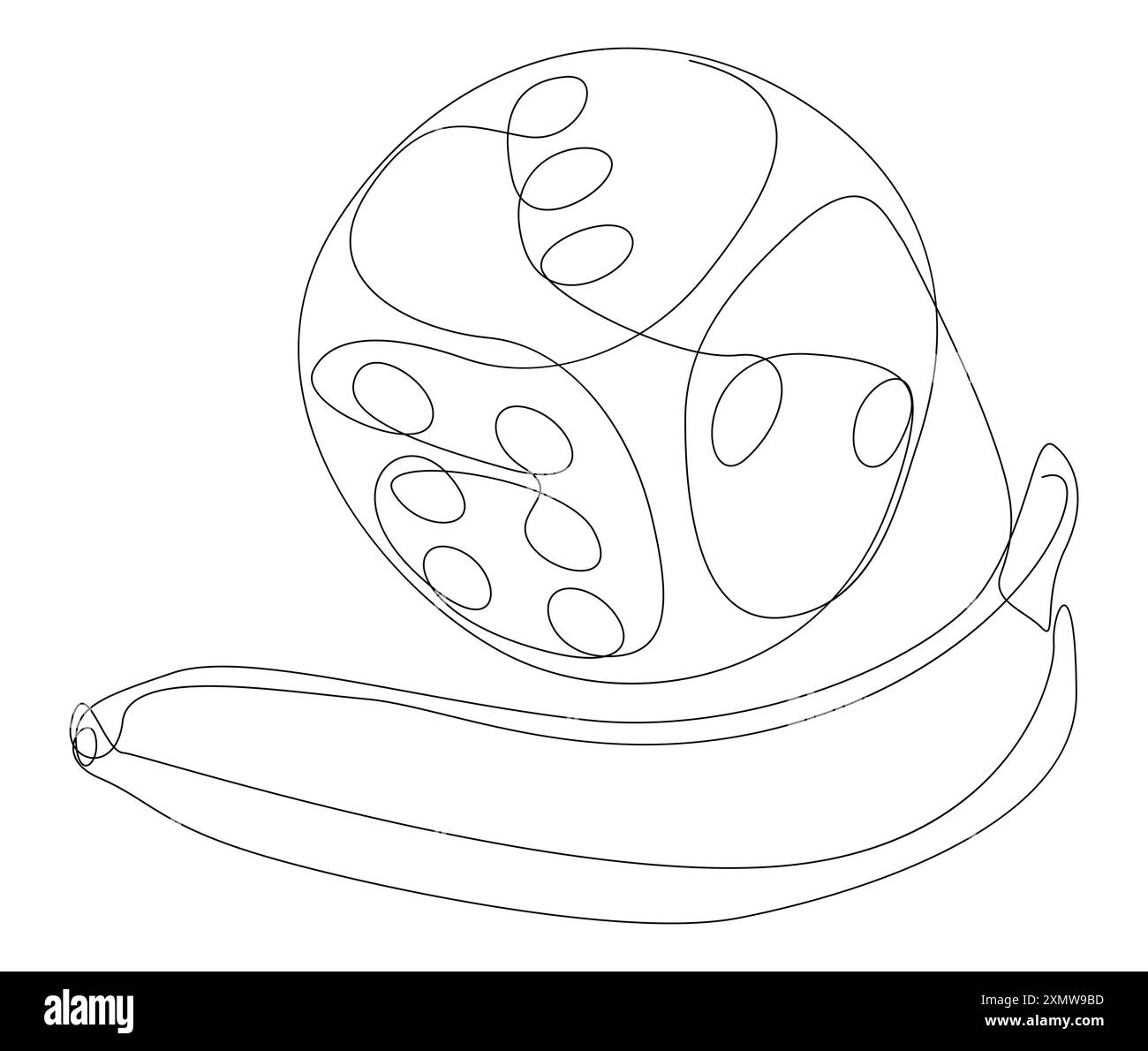 Une ligne continue de bananes et de dés. Concept vectoriel d'illustration de ligne mince. Contour Drawing idées créatives. Illustration de Vecteur