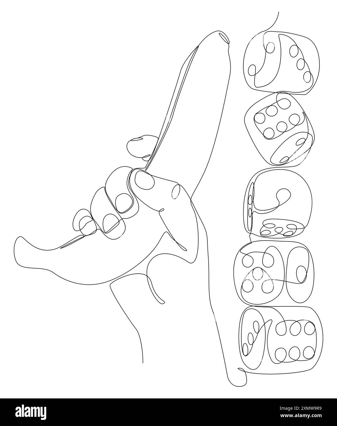 Une ligne continue de bananes et de dés. Concept vectoriel d'illustration de ligne mince. Contour Drawing idées créatives. Illustration de Vecteur