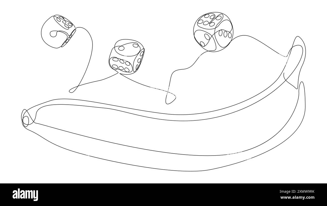 Une ligne continue de bananes et de dés. Concept vectoriel d'illustration de ligne mince. Contour Drawing idées créatives. Illustration de Vecteur