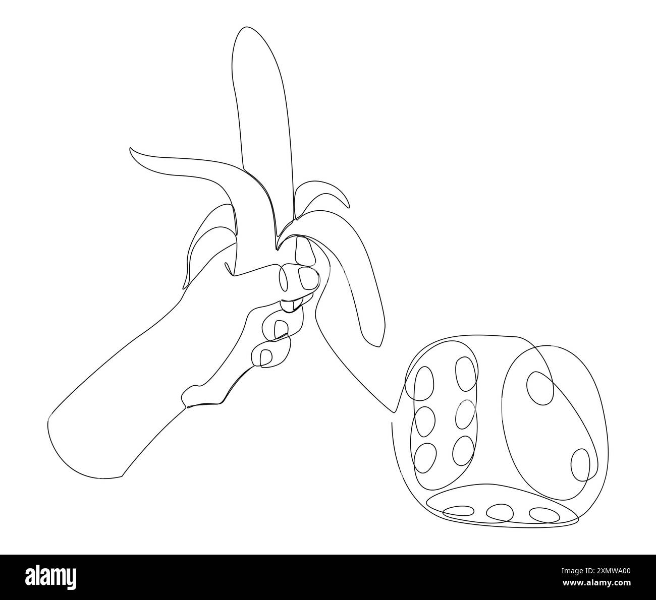 Une ligne continue de bananes et de dés. Concept vectoriel d'illustration de ligne mince. Contour Drawing idées créatives. Illustration de Vecteur