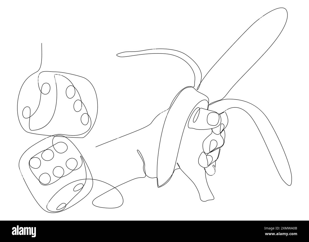 Une ligne continue de bananes et de dés. Concept vectoriel d'illustration de ligne mince. Contour Drawing idées créatives. Illustration de Vecteur