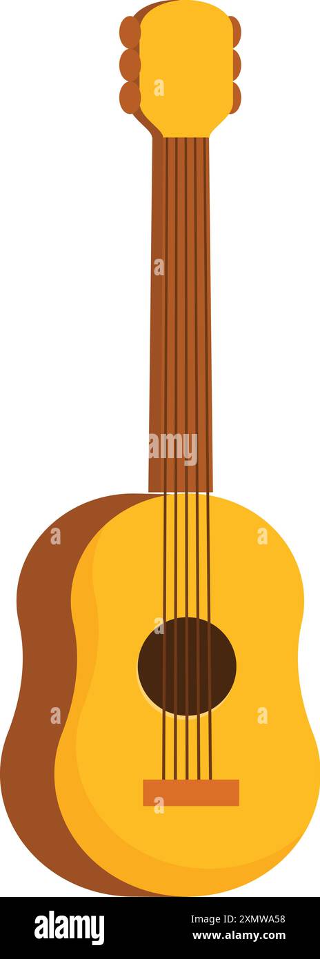 Illustration simple d'une guitare acoustique jaune debout, cordes prêtes à être strumled Illustration de Vecteur