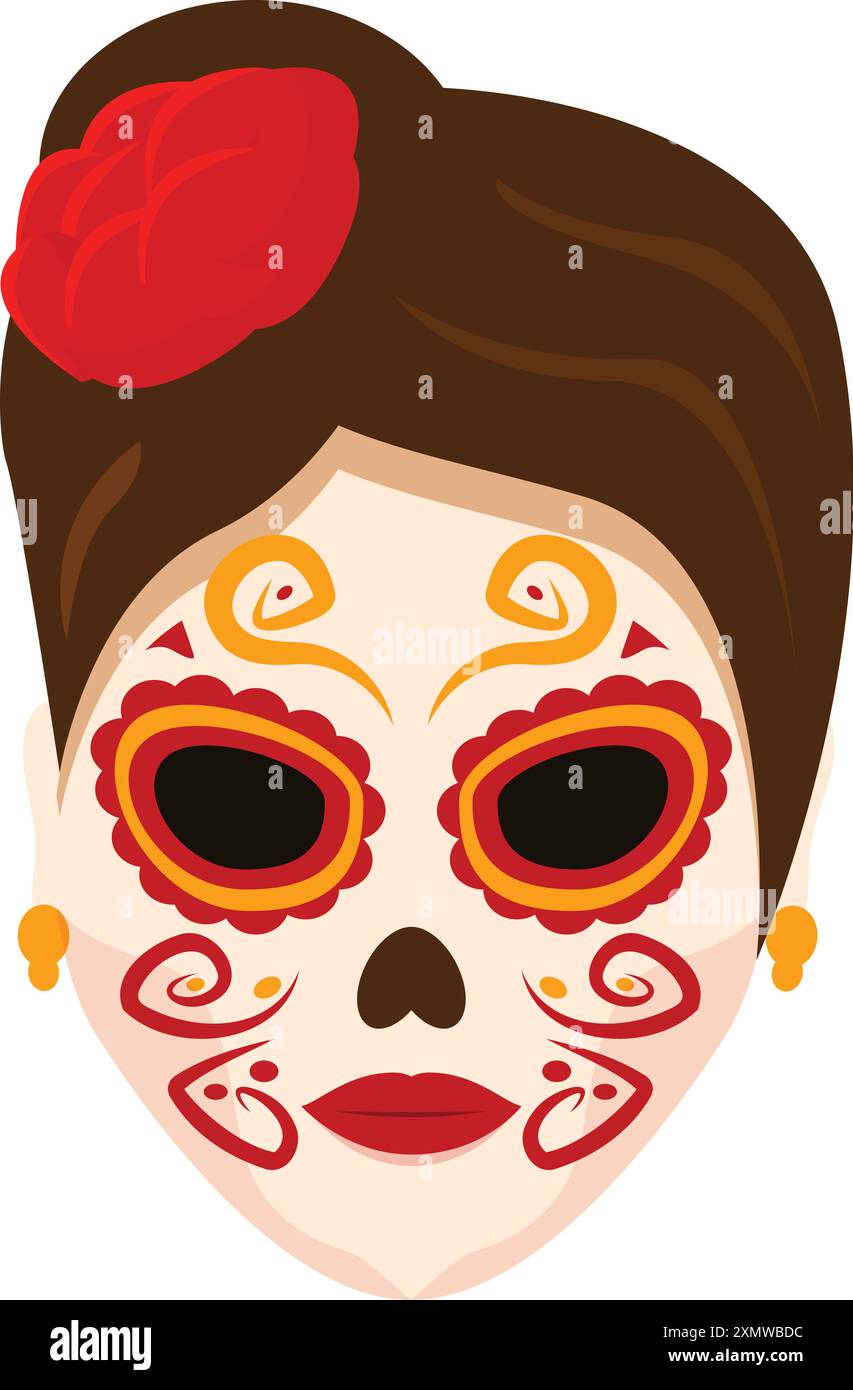 Portrait d'une belle jeune femme portant le maquillage traditionnel crâne de sucre pour dia de los muertos Illustration de Vecteur