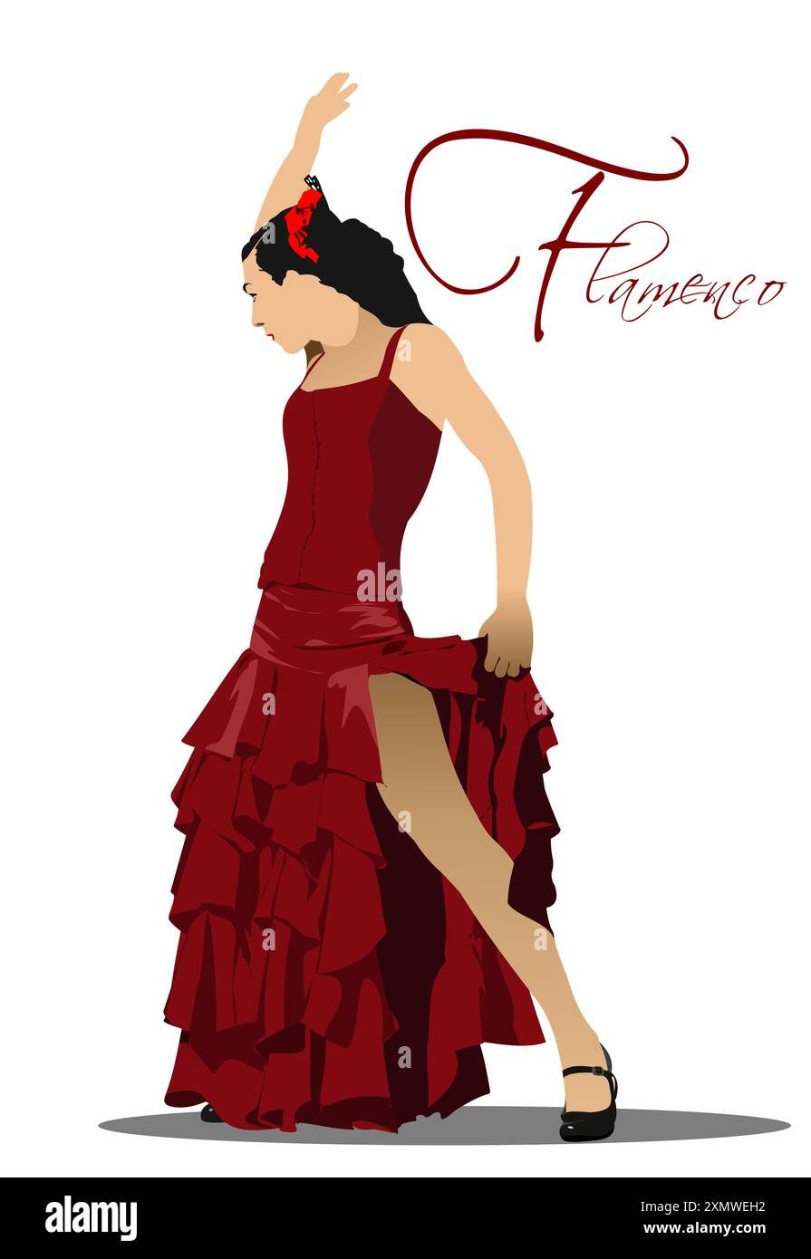 Belle jeune danse flamenco. Illustration vectorielle 3D. Illustration de Vecteur