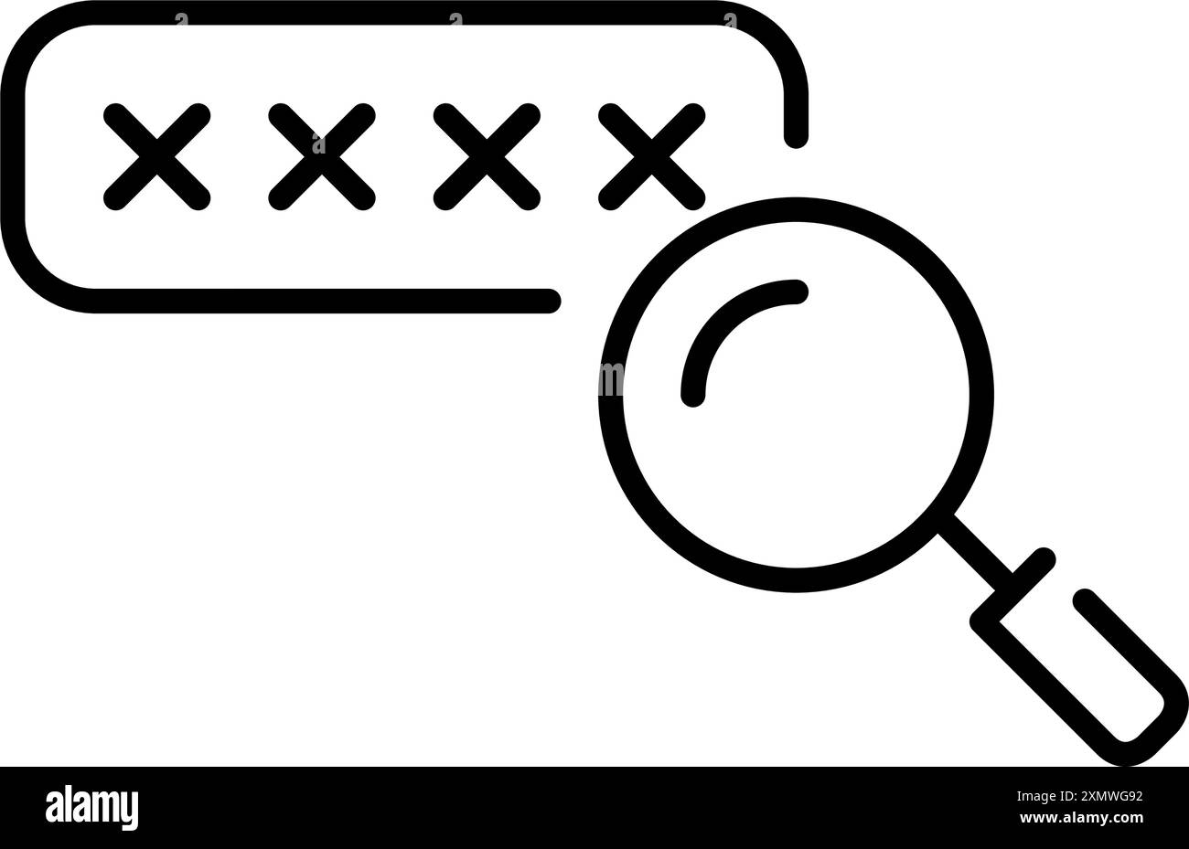 Mot de passe couvert d'astérisques dans la boîte et la loupe. Affichage du mot de passe, vérification de la force. Icône vectorielle Pixel Perfect Illustration de Vecteur
