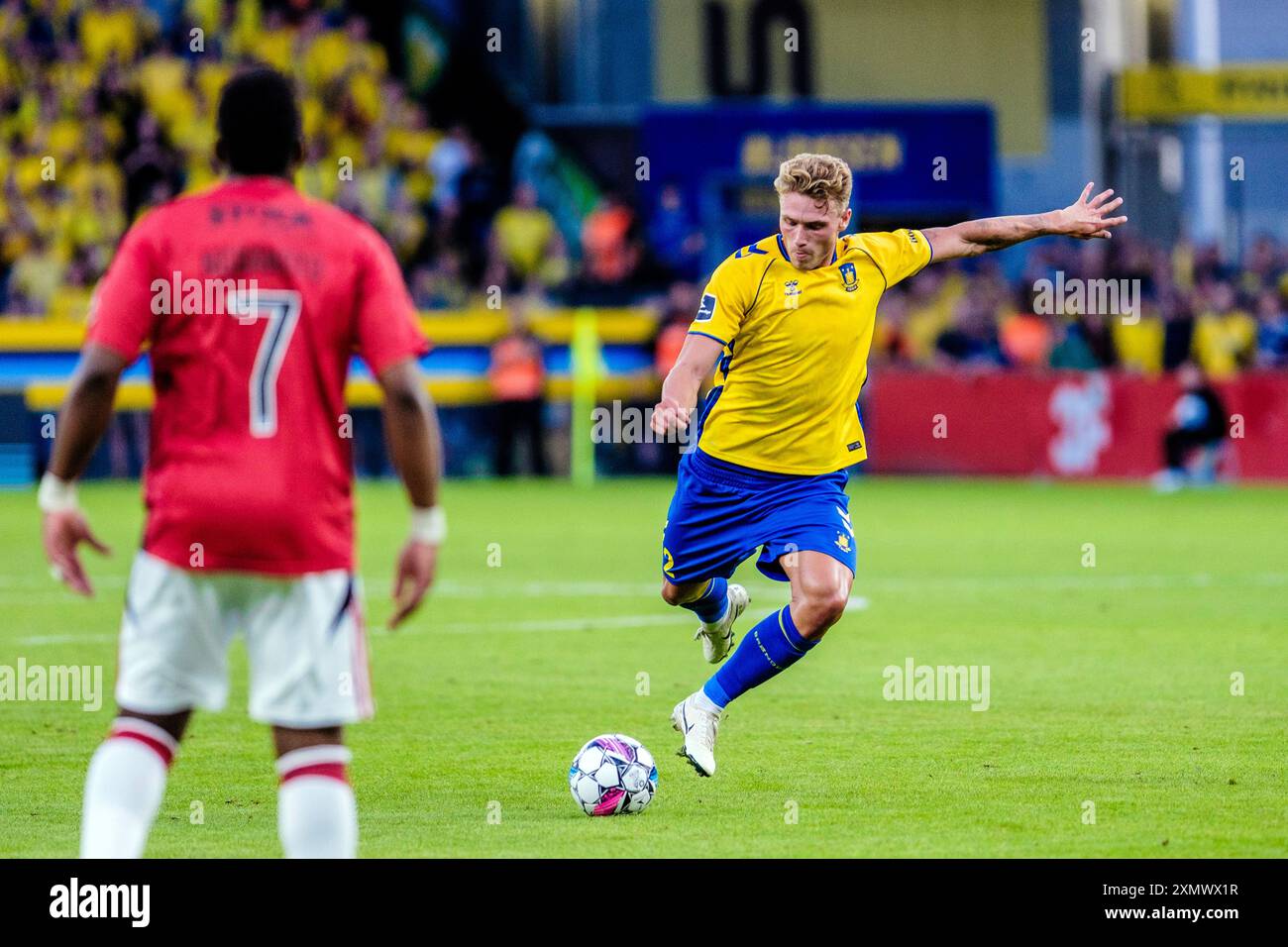 Brondby, Danemark. 29 juillet 2024. Sebastian Sebulonsen (2) de Broendby vu lors du match de 3F Superliga entre Broendby IF et Vejle BK au Brondby Stadion. Crédit : Gonzales photo/Alamy Live News Banque D'Images