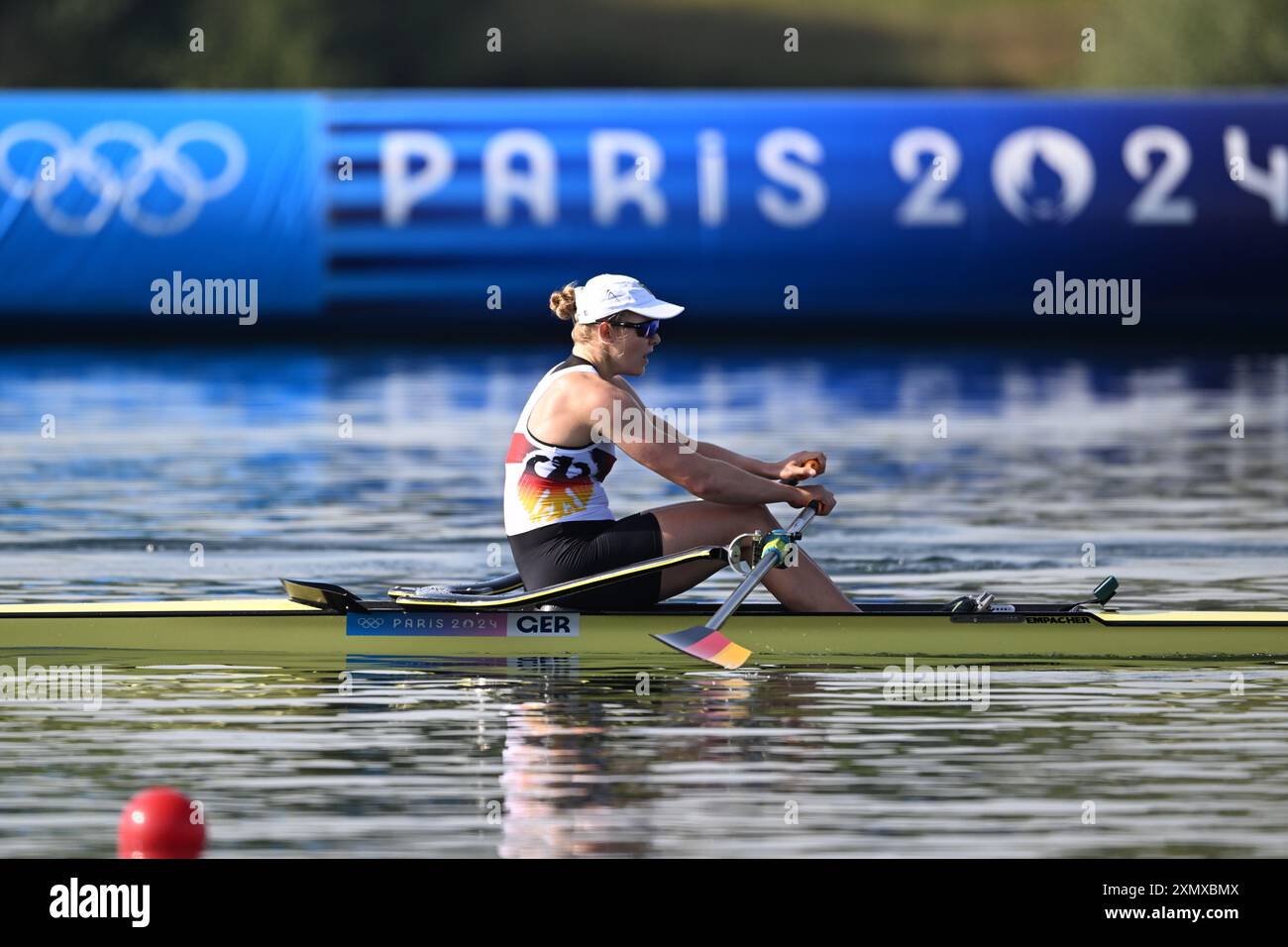 Vaires sur Marne, France. 30 juillet 2024. Aviron : Jeux olympiques, préliminaires, sculls simples, femmes, Alexandra Föster allemande en action. Crédit : Sebastian Kahnert/dpa/Alamy Live News Banque D'Images
