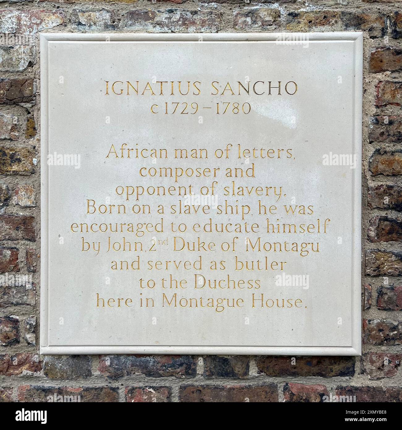 Plaque à Ignatius Sancho, site de Montagu House, Blackheath Banque D'Images