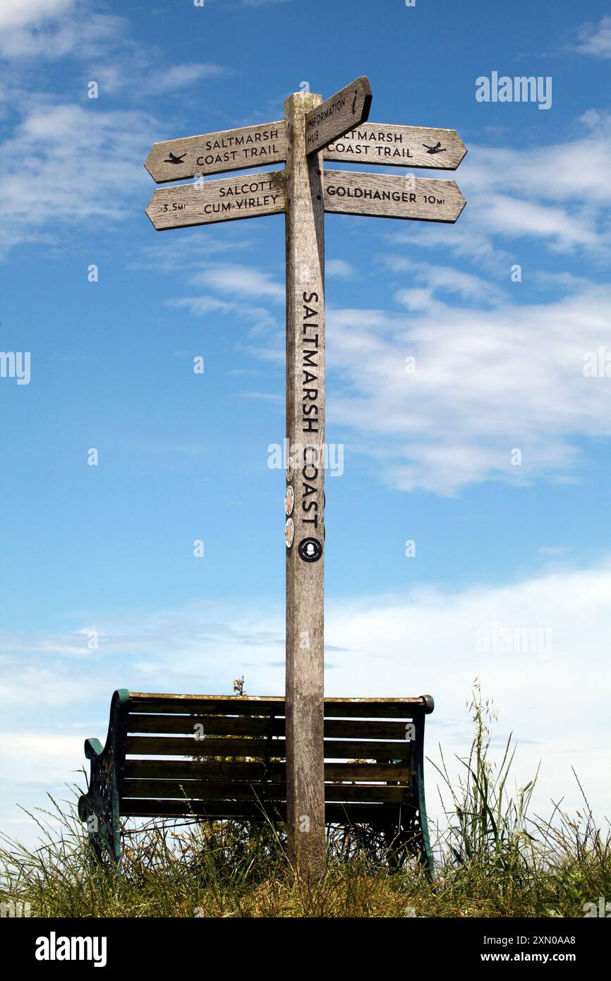 Panneau pour le sentier de la côte salée. Essex. Banque D'Images