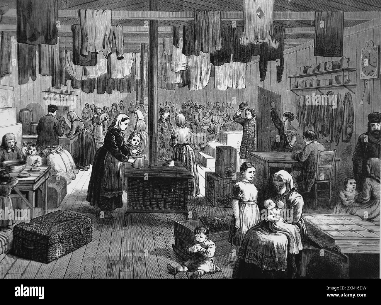 ÉTATS-UNIS. Caserne intérieure construite par une colonie de mennonites russes dans le centre du Kansas. Journal illustré de Frank Leslie, 1875. Banque D'Images