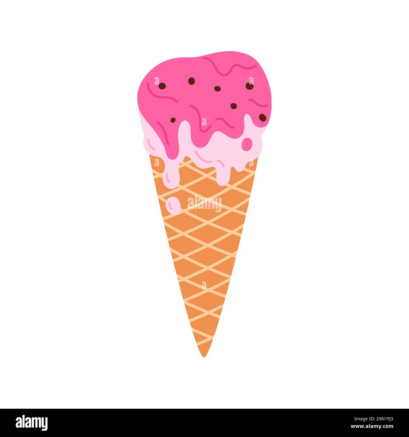 Crème glacée à la fraise fondue avec des pépites de chocolat, couches roses de gelato goutte à goutte illustration vectorielle Illustration de Vecteur