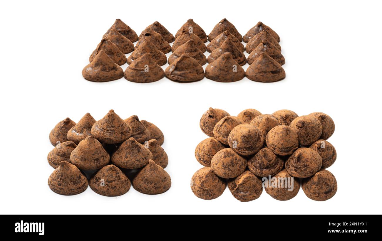 Truffes au chocolat isolées sur fond blanc.Bonbons au chocolat. Banque D'Images