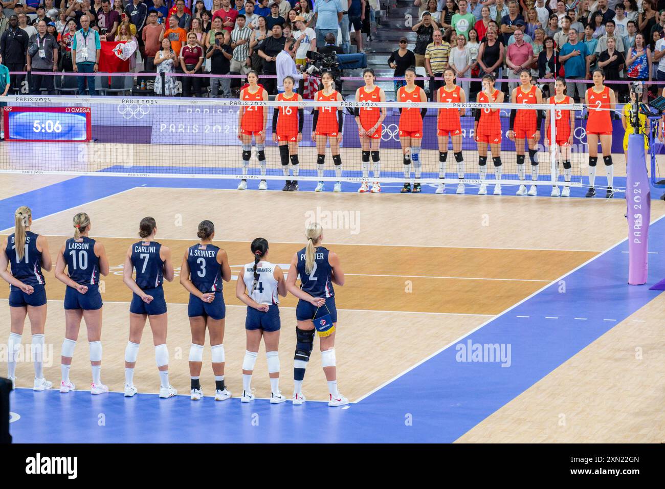 Paris, France, 29 juillet 2024. Volleyball - Tour préliminaire féminin - Poule A - match 5 - équipe Chine contre équipe États-Unis - Jacques Julien / Alamy Live News Banque D'Images