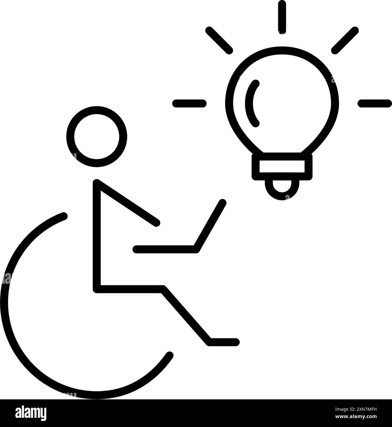 Personne en fauteuil roulant travaillant ou étudiant à l'ordinateur portable et ampoule. Opportunités de carrière et d'éducation. Innovation dans l'éducation en ligne. Pixel Perfect Illustration de Vecteur