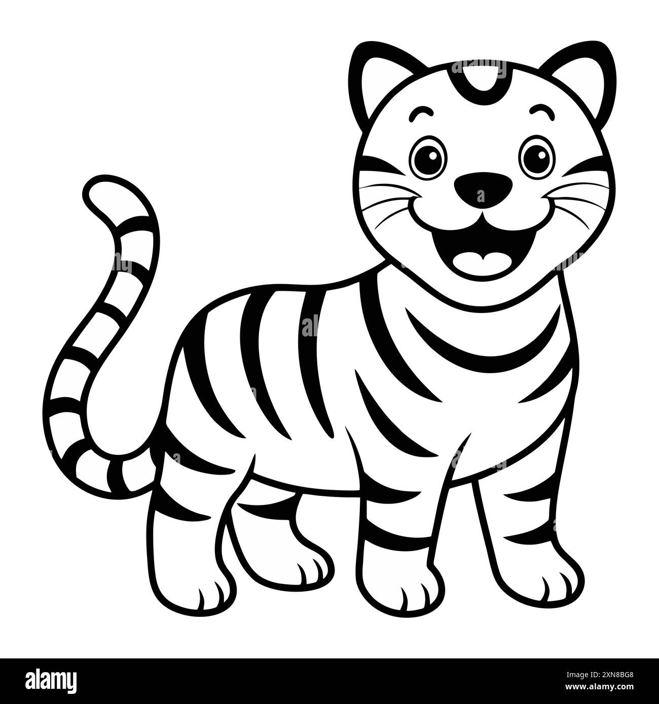 Cute bébé tigre vecteur noir et blanc. Illustration de Vecteur