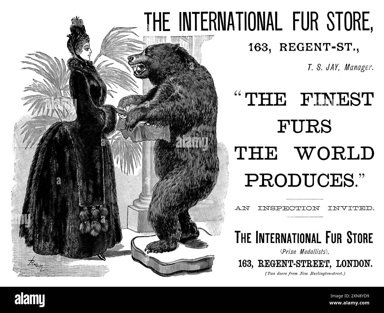 1887 publicité britannique pour l'International fur Store, Regent Street, Londres. Banque D'Images