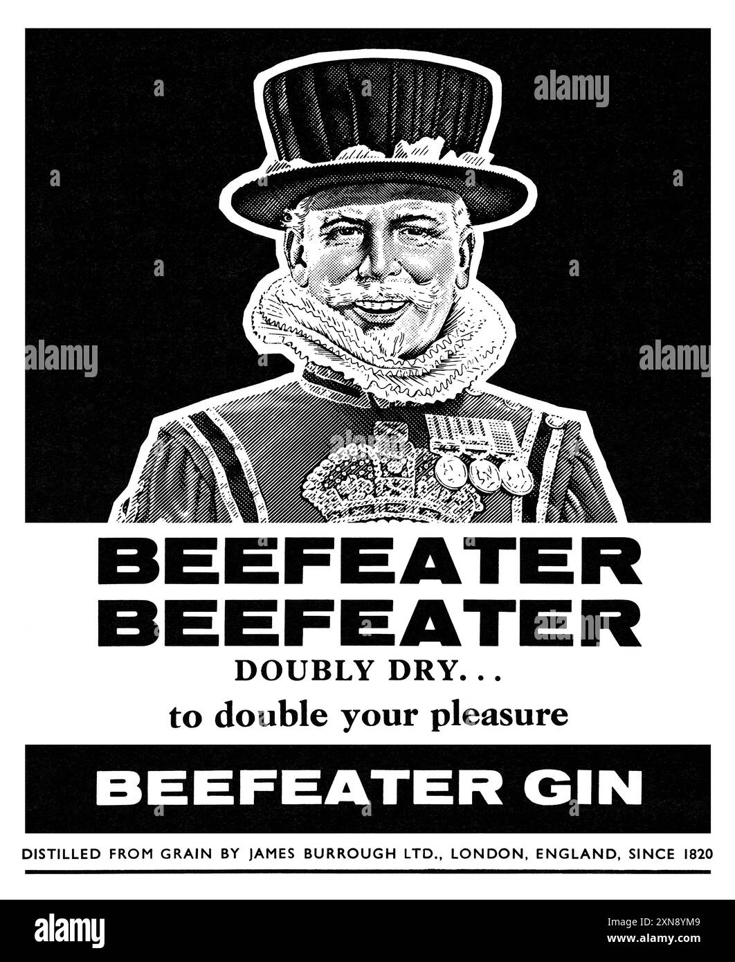 Publicité américaine de 1964 pour Beefeater Gin. Banque D'Images