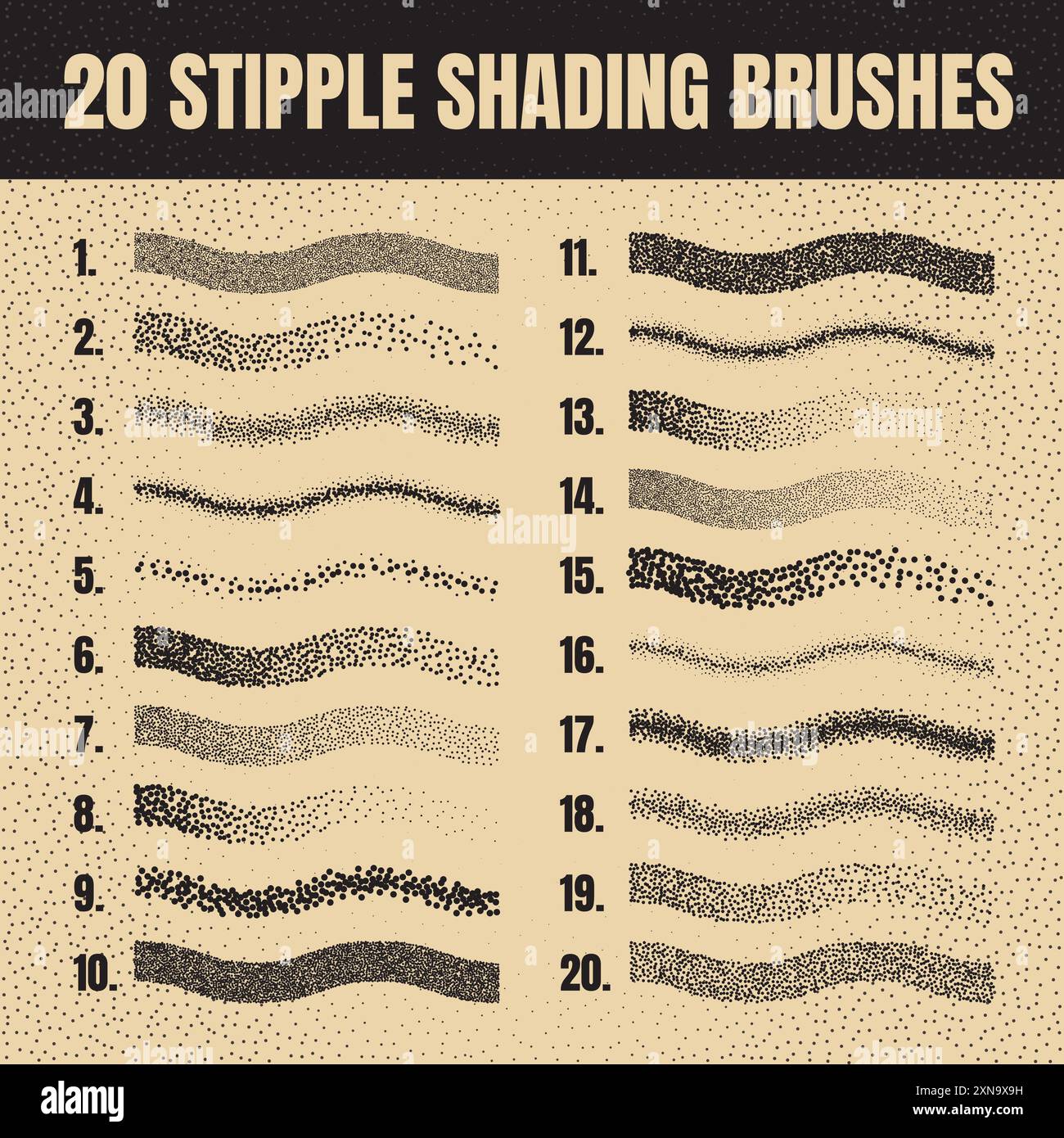 Pinceau dispersé à stipple, dessin à l'encre et texturation. Dégradé de fondu. Pointillés, dessin dotwork, ombrage à l'aide de points. Effet de désintégration des demi-tons Illustration de Vecteur