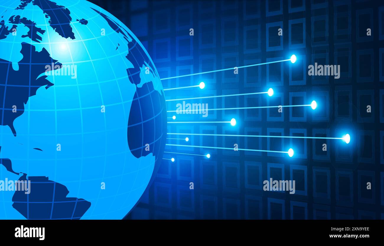 Monde dans le fond abstrait de fibre optique. Illustration numérique Banque D'Images