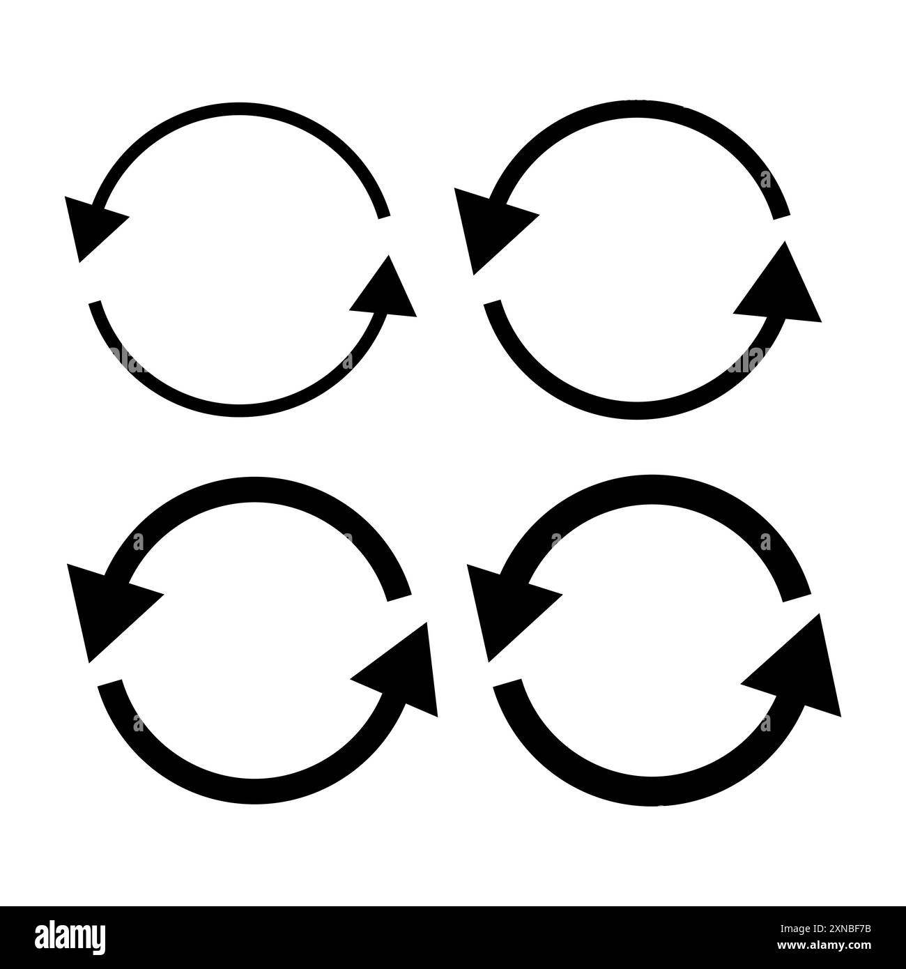 Quatre icônes de flèche circulaire. Symboles de recyclage noirs. Eléments vectoriels. Pancartes de cycle et de boucle. Illustration de Vecteur