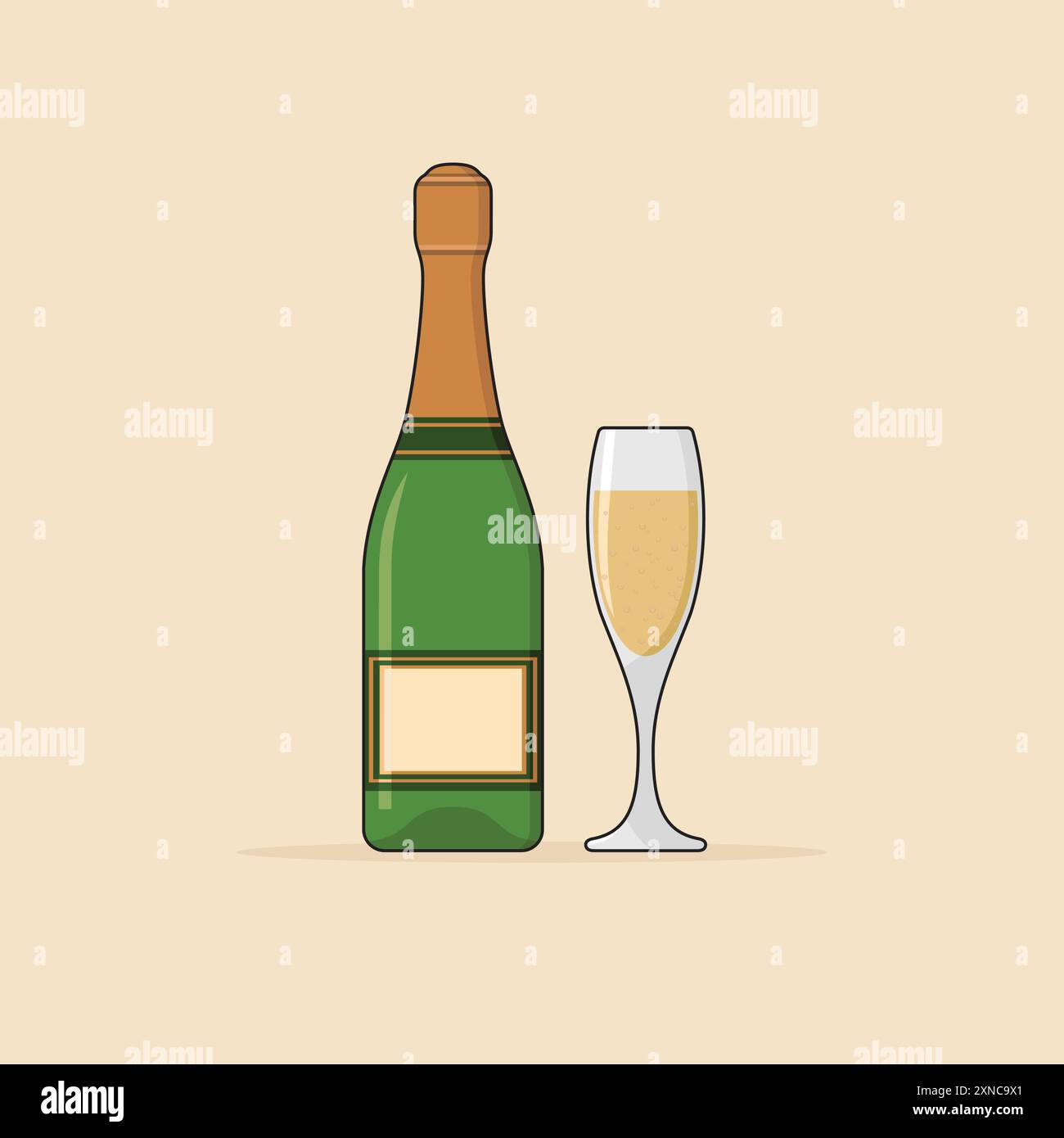 Bouteille de champagne avec un verre, illustration vectorielle de conception plate. Illustration de Vecteur