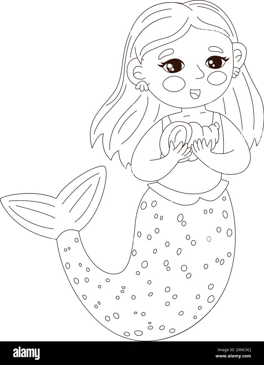 Adorable coloriage avec une jolie sirène. Parfait pour les livres de coloriage d'activités pour enfants Illustration de Vecteur