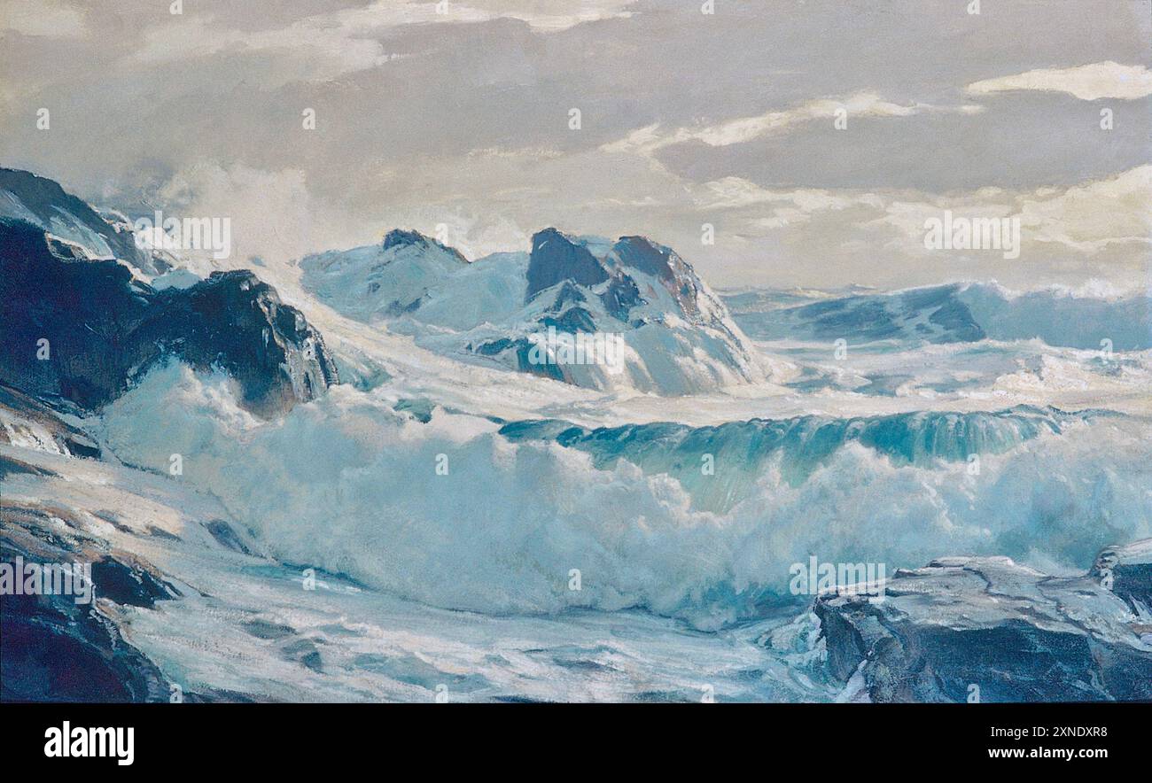 Frederick Judd Waugh - Wild Weather - c1930 - représente des vagues s'écrasant sur des formations rocheuses. Banque D'Images